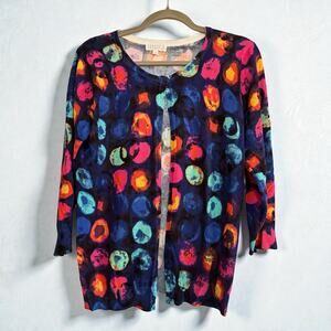 Joseph A. Multicolored Polka Dot Cardigan. Size Medium.
